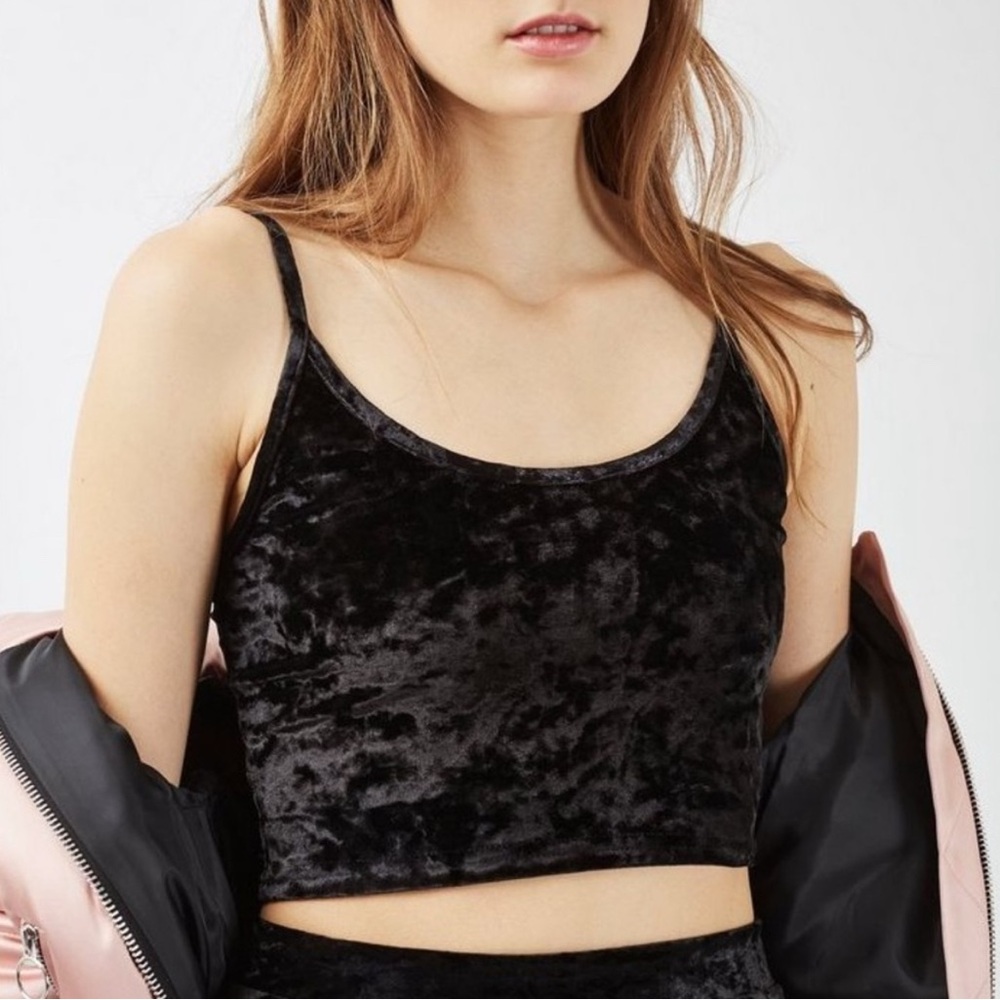 Topshop | Black Velvet Crop Top